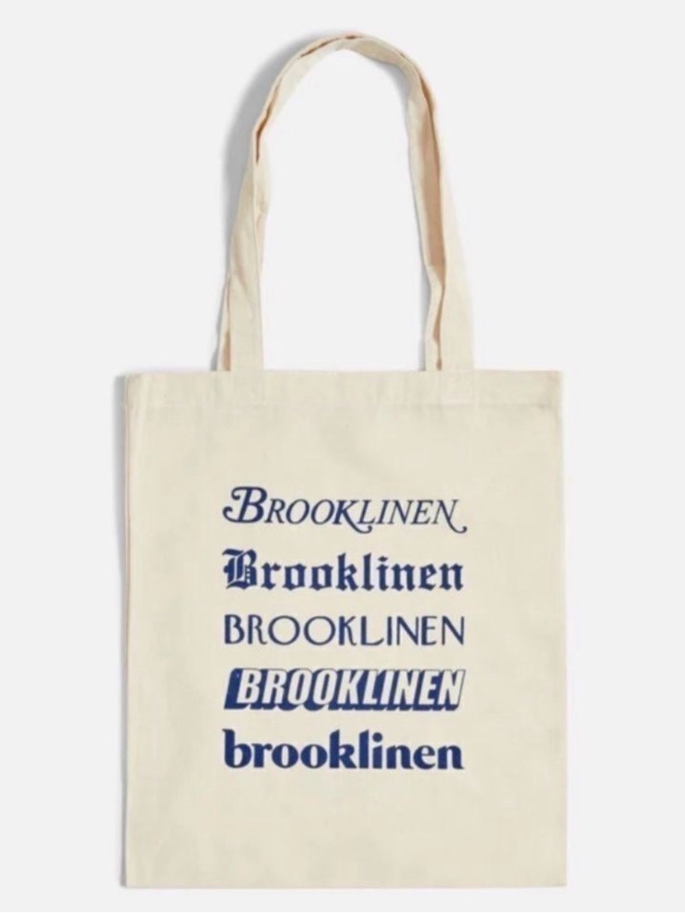 Brooklinen Cream Canvas Tote with Navy Logo Variations